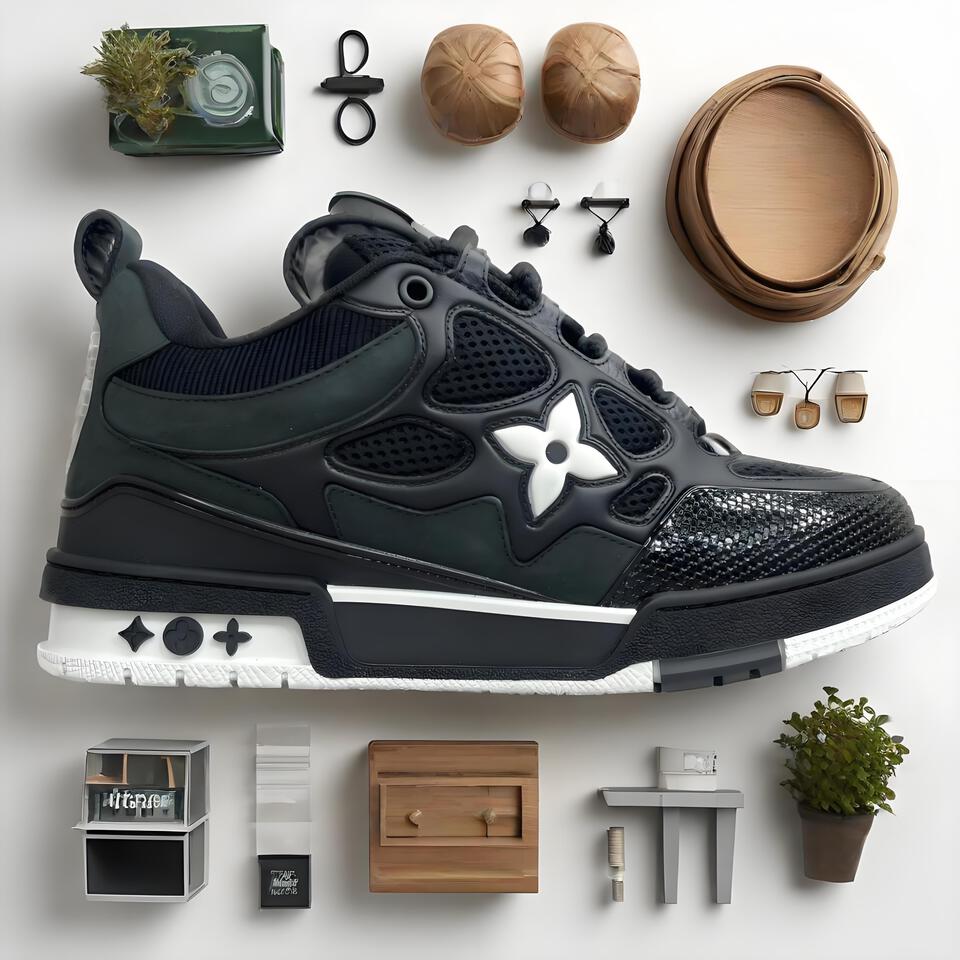 Louis Vuitton Black Green White Mesh Sneakers, Men's Fashion LV Trainers