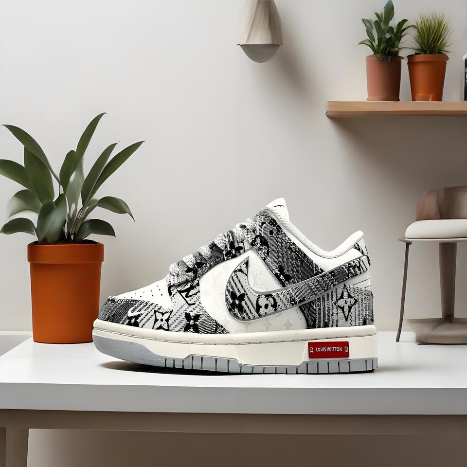 Louis Vuitton Nike Dunk Low Monogram Black White Skate Shoes
