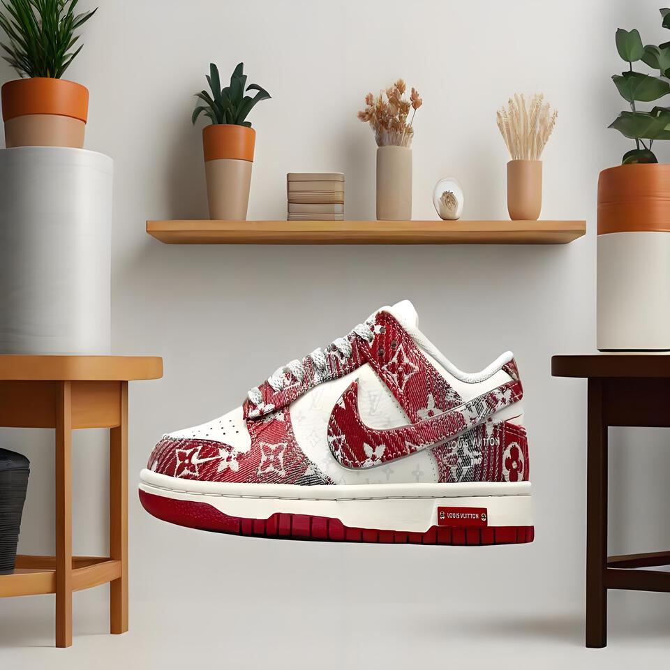 Louis Vuitton Nike Dunk Red White Monogram Sneakers