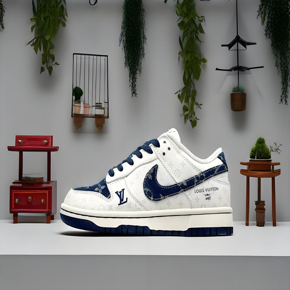 Louis Vuitton Nike Dunk White Blue Denim