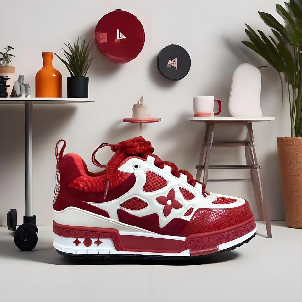 Louis Vuitton Red White Trainer Sneakers
