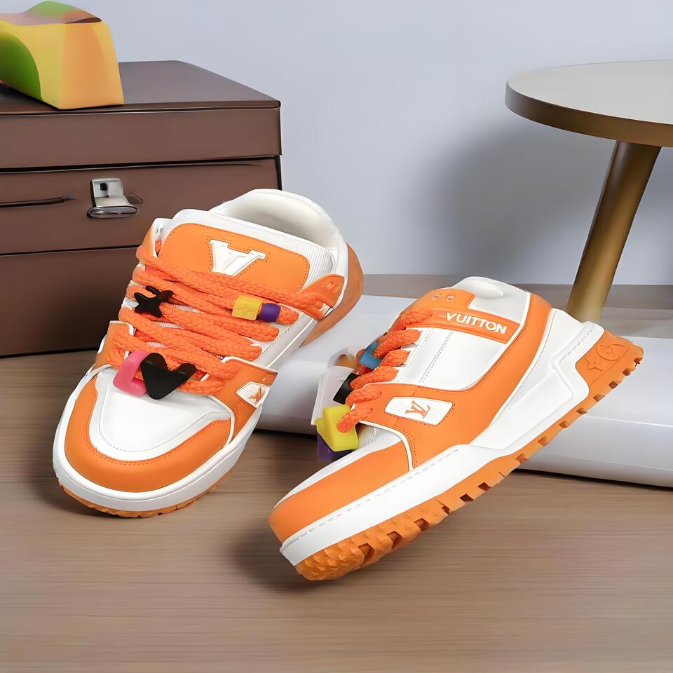 Louis Vuitton Trainer Orange White Leather Sneakers
