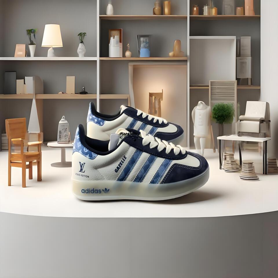 Louis Vuitton x adidas Gazelle Sneakers White Blue Leather Suede Retro