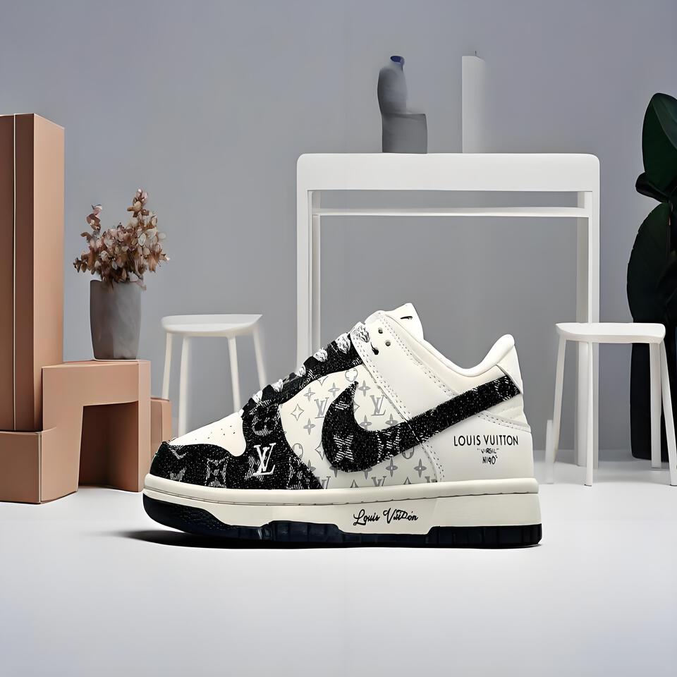 Louis Vuitton x Nike Dunk Low Black White Monogram Sneakers