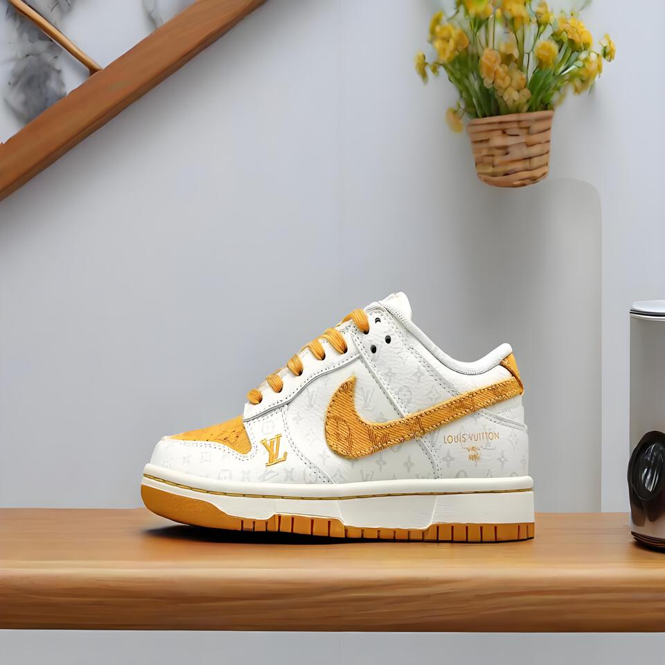 Louis Vuitton x Nike Dunk Low 'White Yellow' Monogram Leather Sneakers