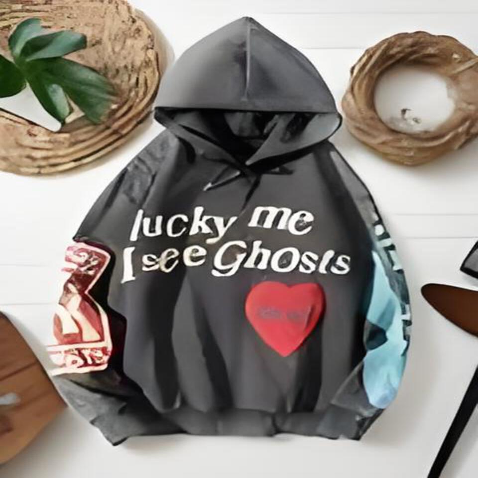 Lucky Me Love Ghost Black Colorblock Cotton Street Hoodie