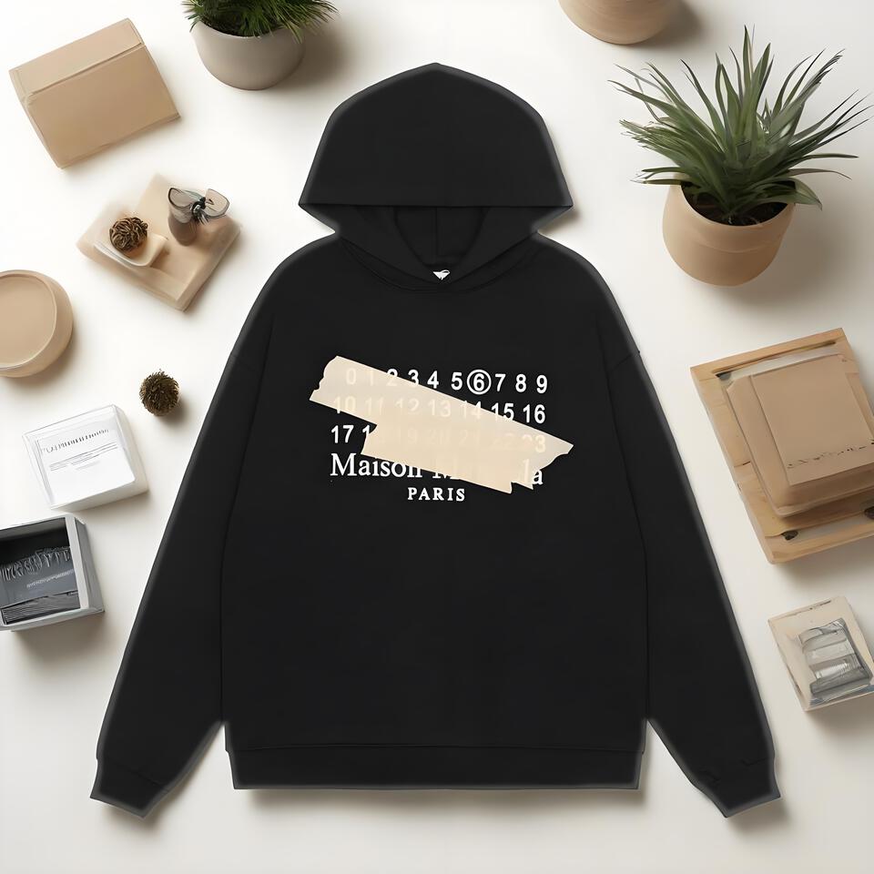 Maison Margiela Black Cotton Hoodie Unisex Oversized Streetwear
