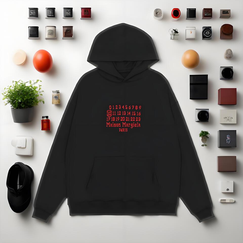 Maison Margiela Black Hoodie Cotton Digital Print Streetwear