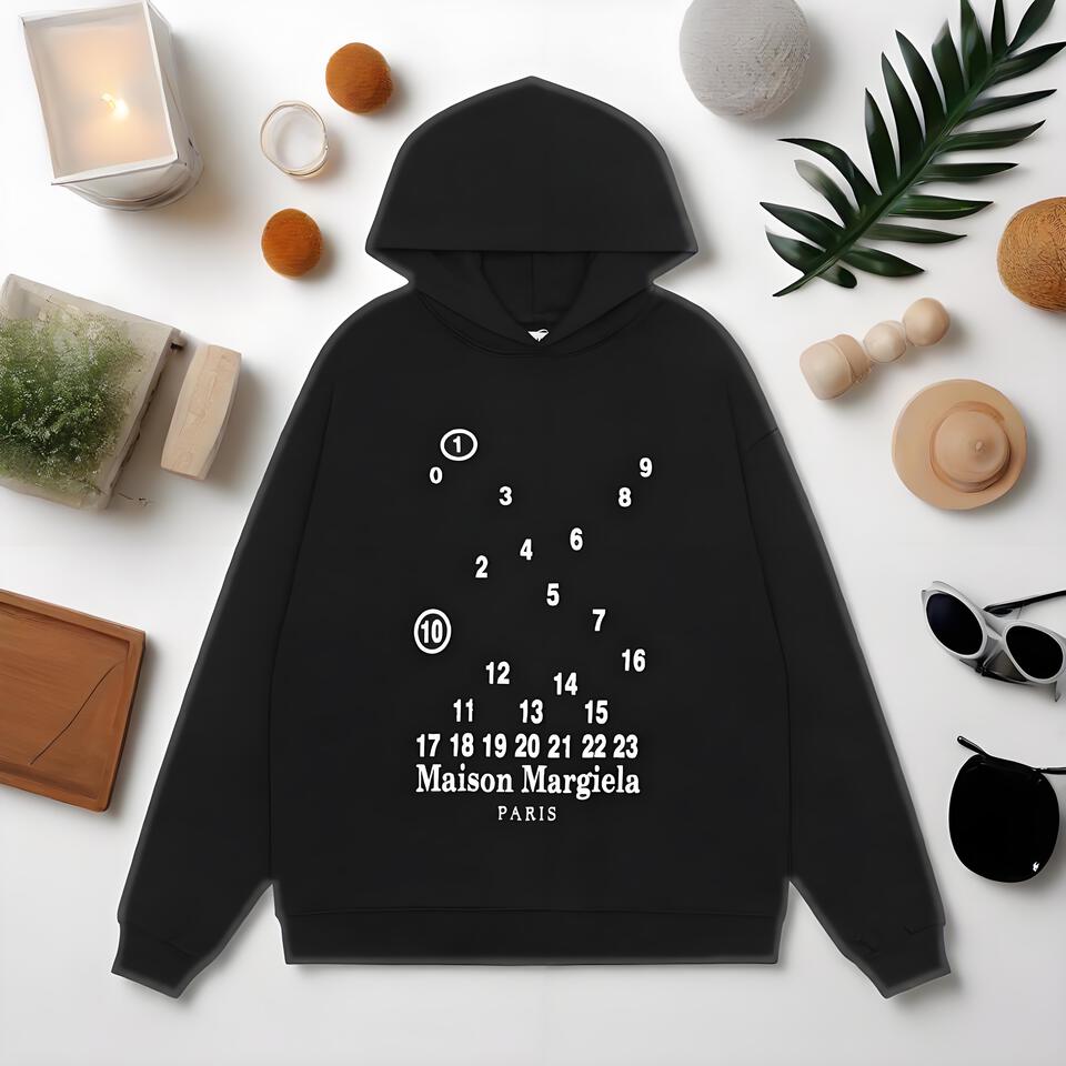Maison Margiela Black Hoodie Cotton Oversized Unisex Print