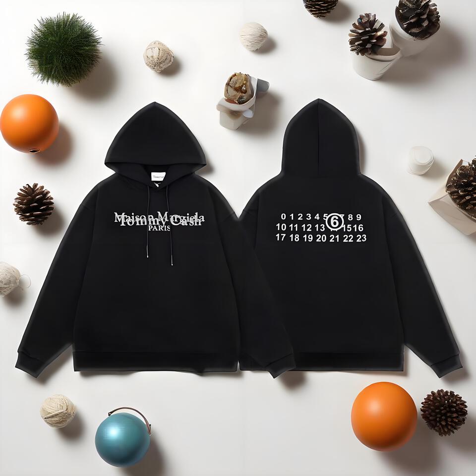 Maison Margiela Black Hoodie Unisex Digital Print Streetwear