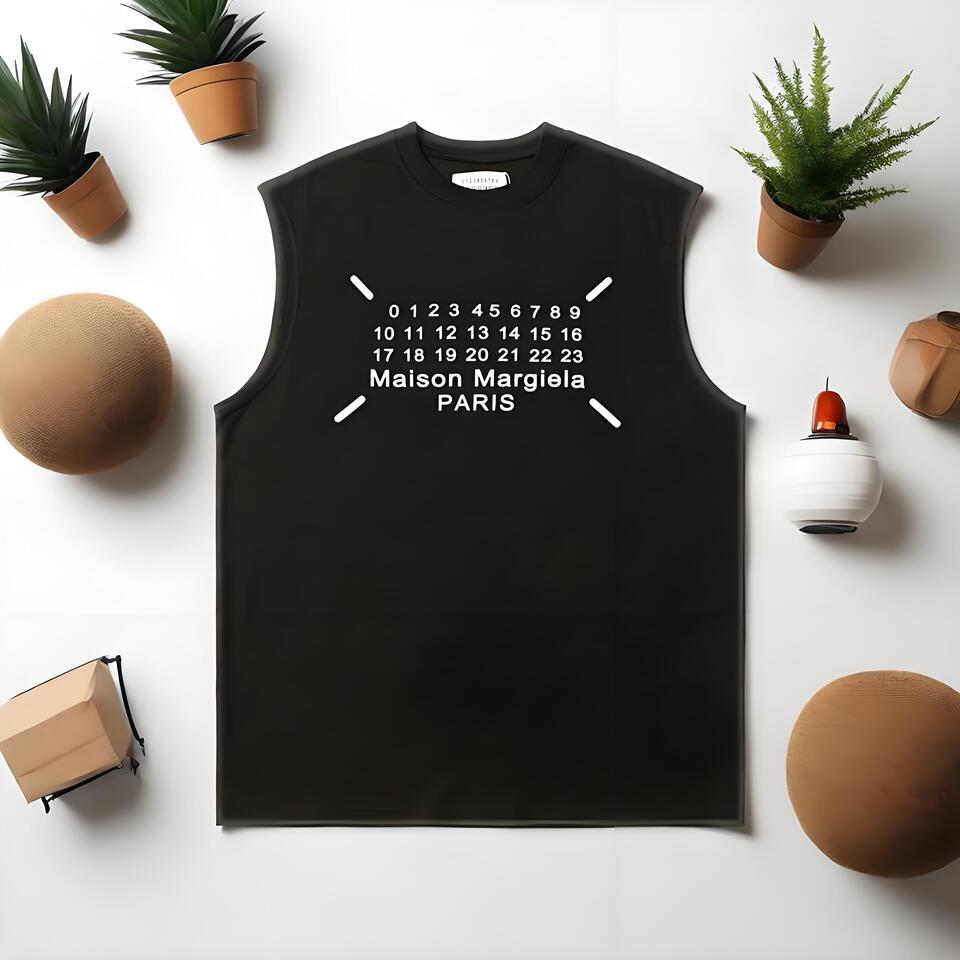 Maison Margiela Black Number Cotton Sleeveless T-Shirt Unisex
