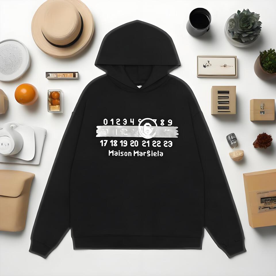 Maison Margiela Black Number Hoodie Cotton Sweatshirt