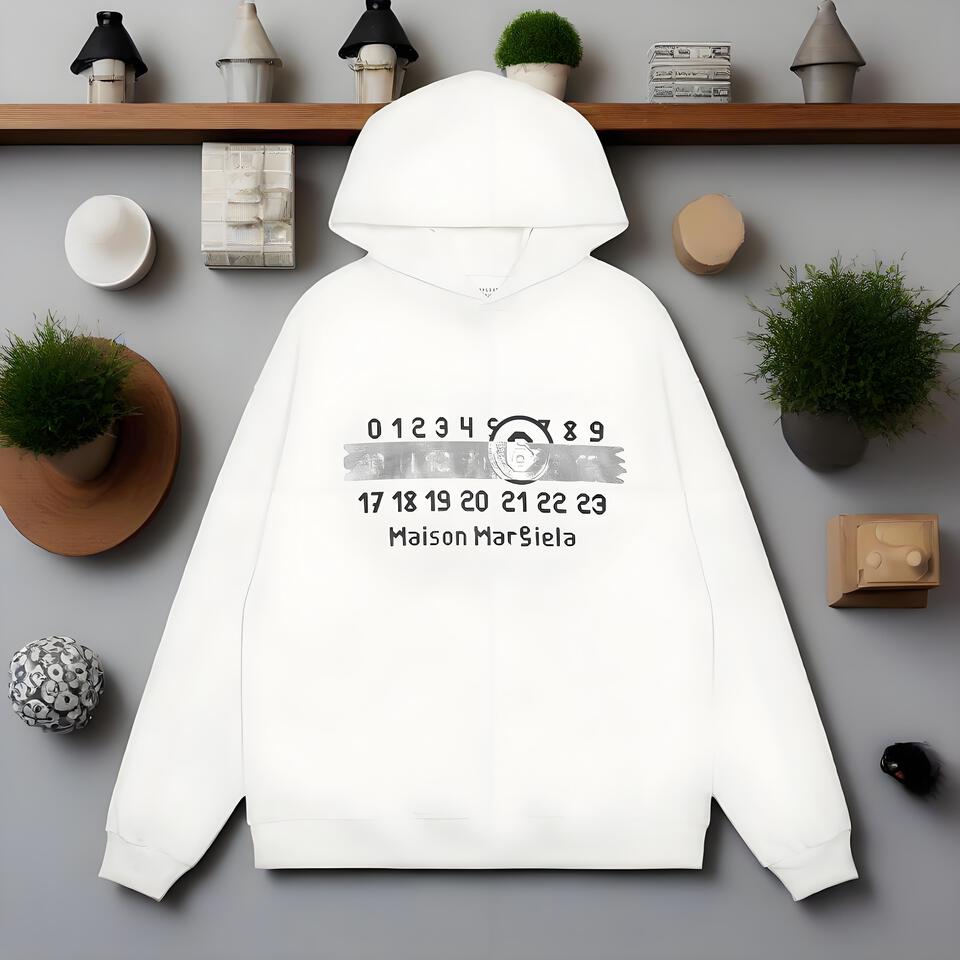 Maison Margiela Digital Print White Cotton Hoodie Unisex