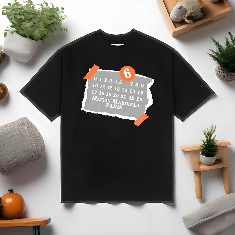 Maison Margiela Oversized Black Cotton T-Shirt Numeric Print