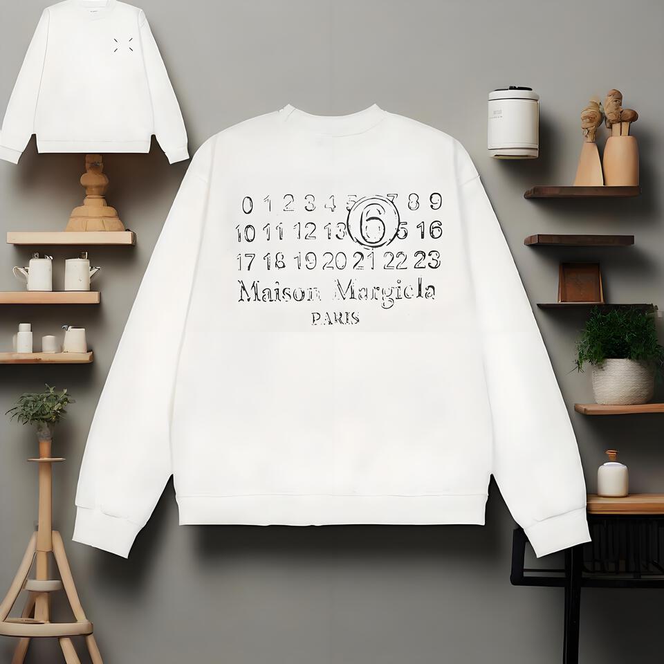 Maison Margiela Oversized White Cotton Numeral Print Hoodie