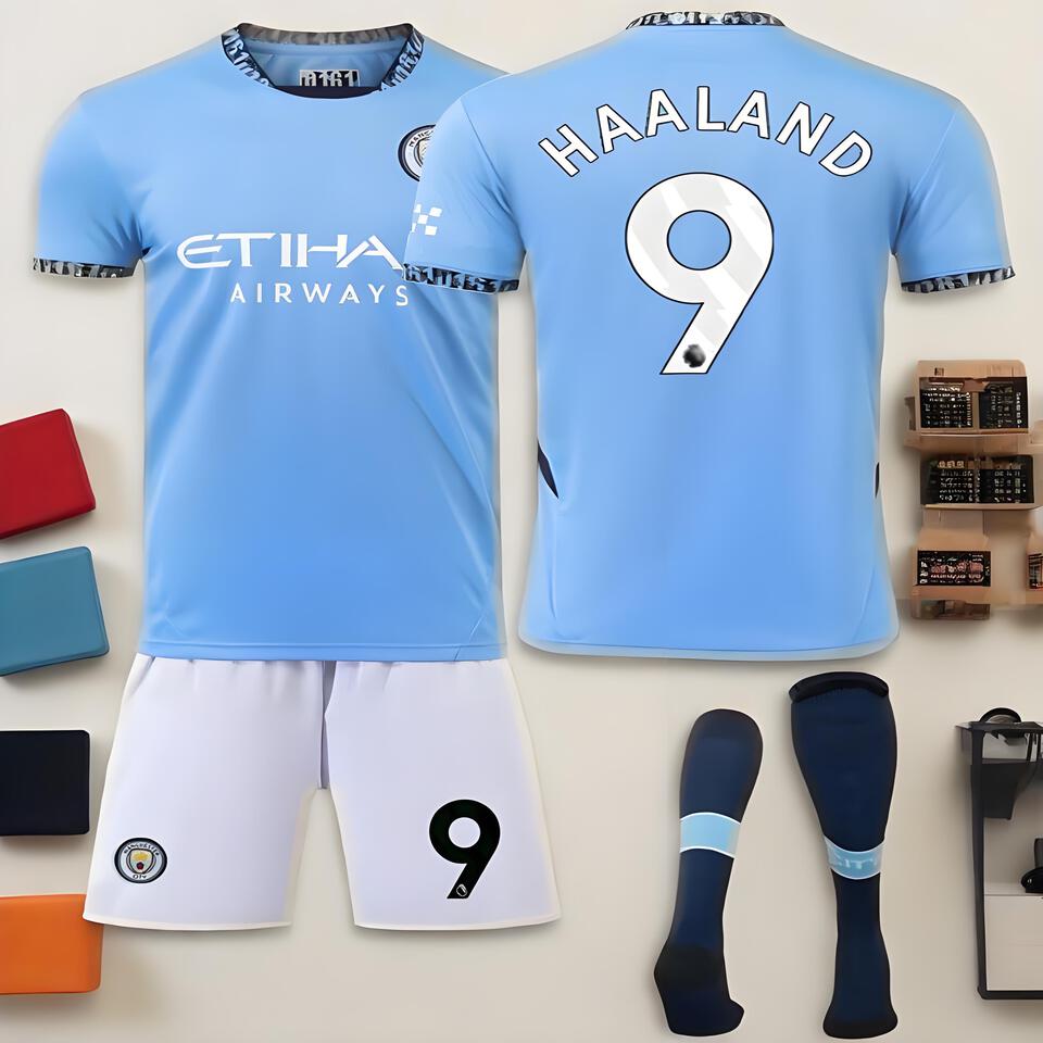 Manchester City Haaland Light Blue Breathable Soccer Jersey Kit