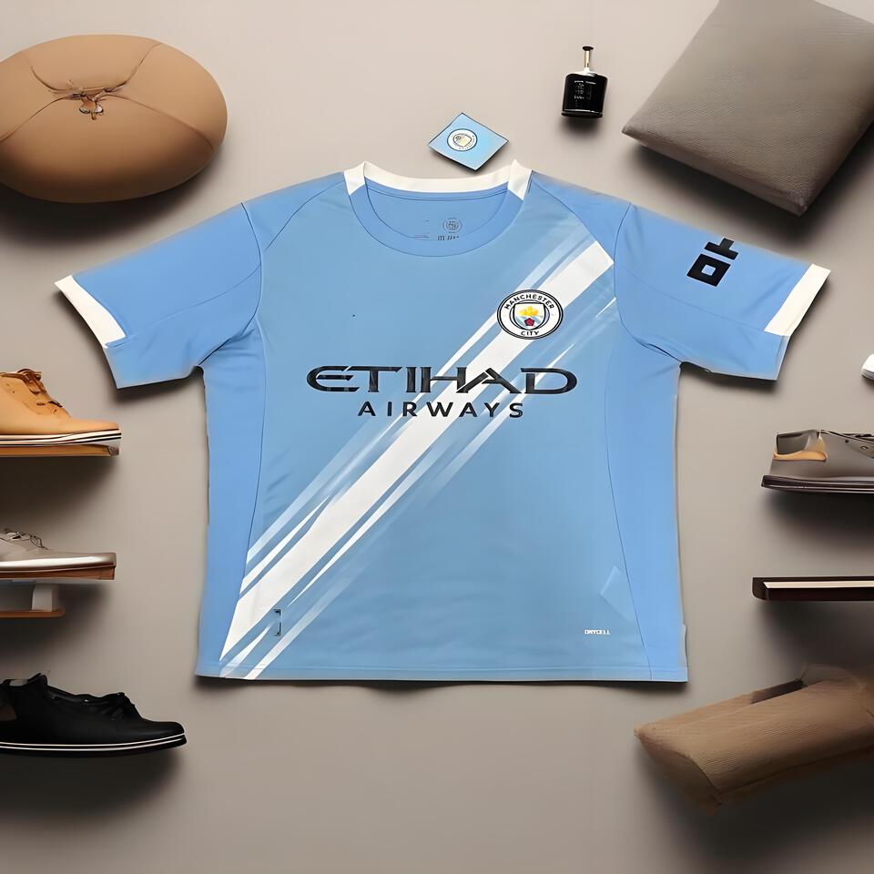 Manchester City Light Blue White Stripe Breathable Football Jersey Minimalist Men Women Classic