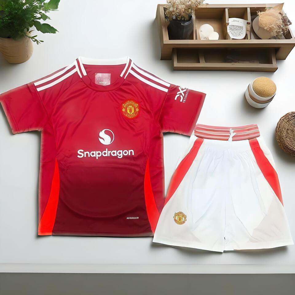 Manchester United Red White Breathable Football Jersey Sports Kit