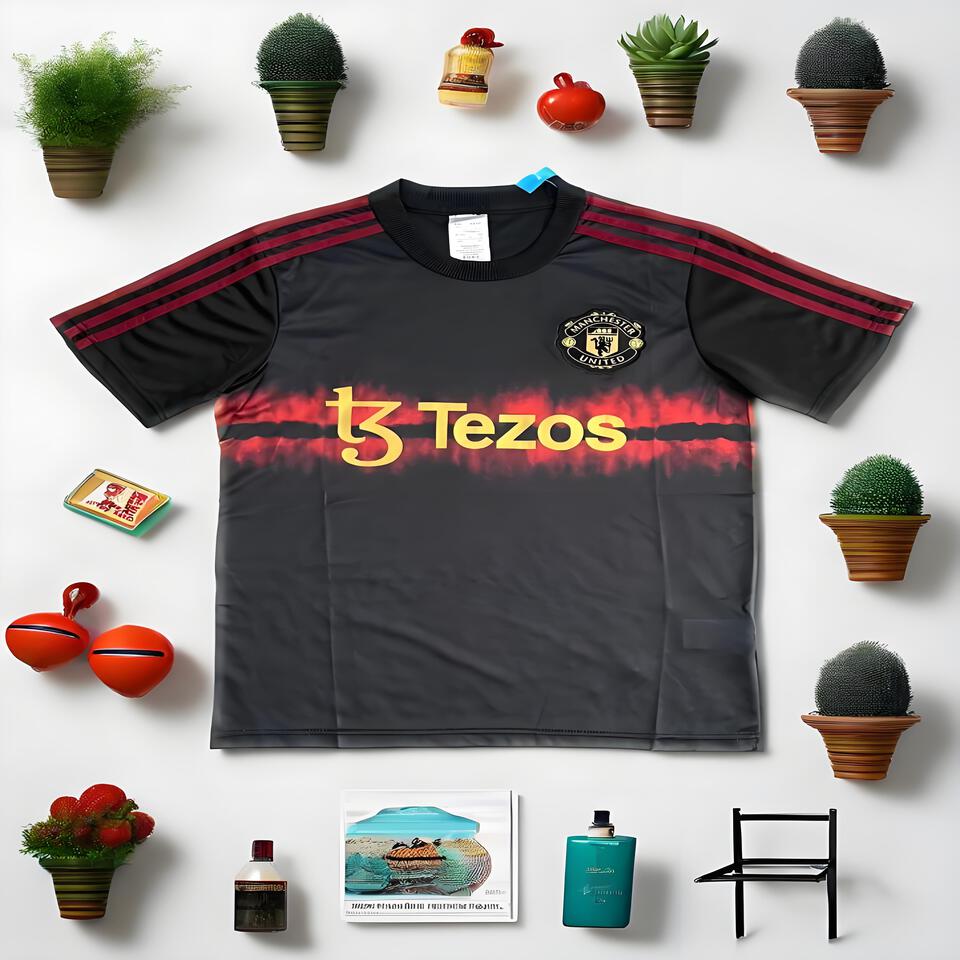Manchester United Tezos Flame Black Breathable Jersey - Official Soccer Shirt