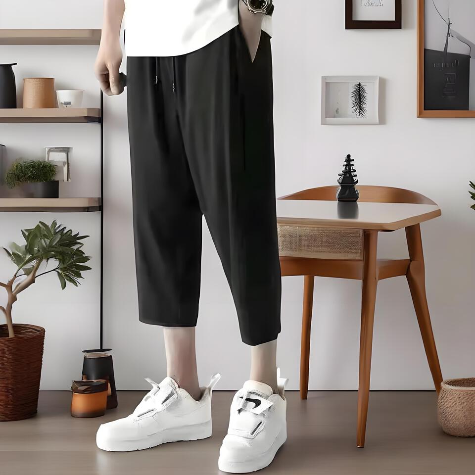 Men's Black Ice Silk Large Size Casual Pants Lightweight Loose Cool Comfortable