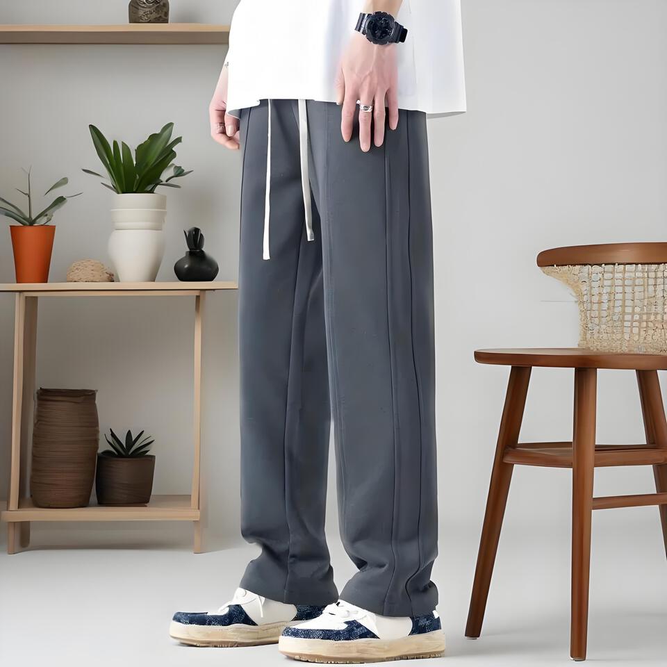 Men's Casual Cotton Joggers Grey Loose Fit Drawstring Waist Elastic Cuffs