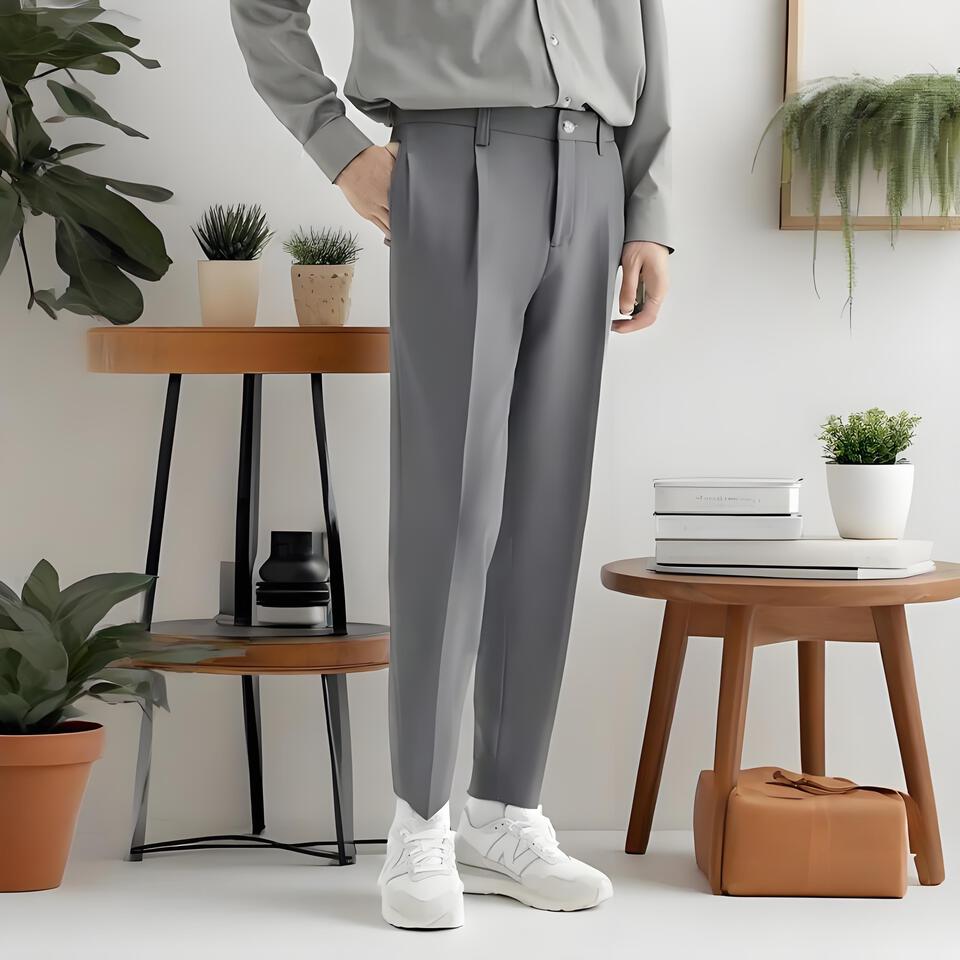 Men's Straight Fit Casual Dress Pants Poly Blend Office Wear