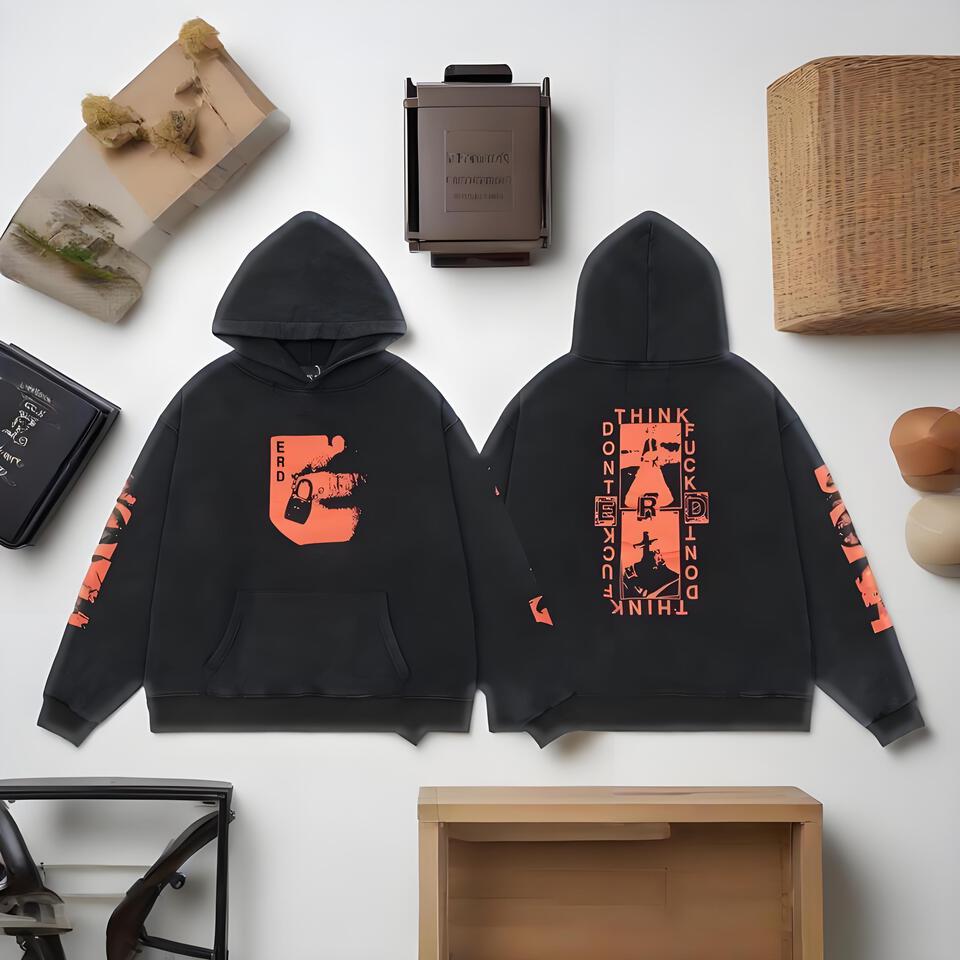 Men's Women's Black Hooded Cotton Streetwear Sweatshirt