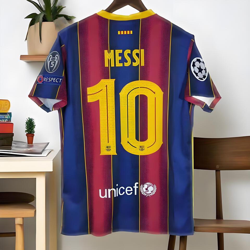 Messi 10 Barcelona Classic Red Blue Yellow Stripe Football Jersey Breathable