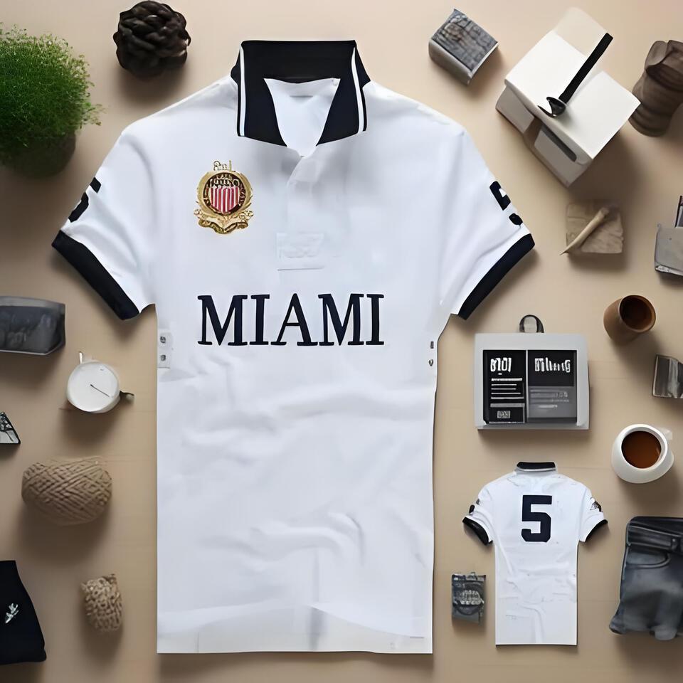 Miami White Cotton Breathable Unisex Digital Print Polo Shirt