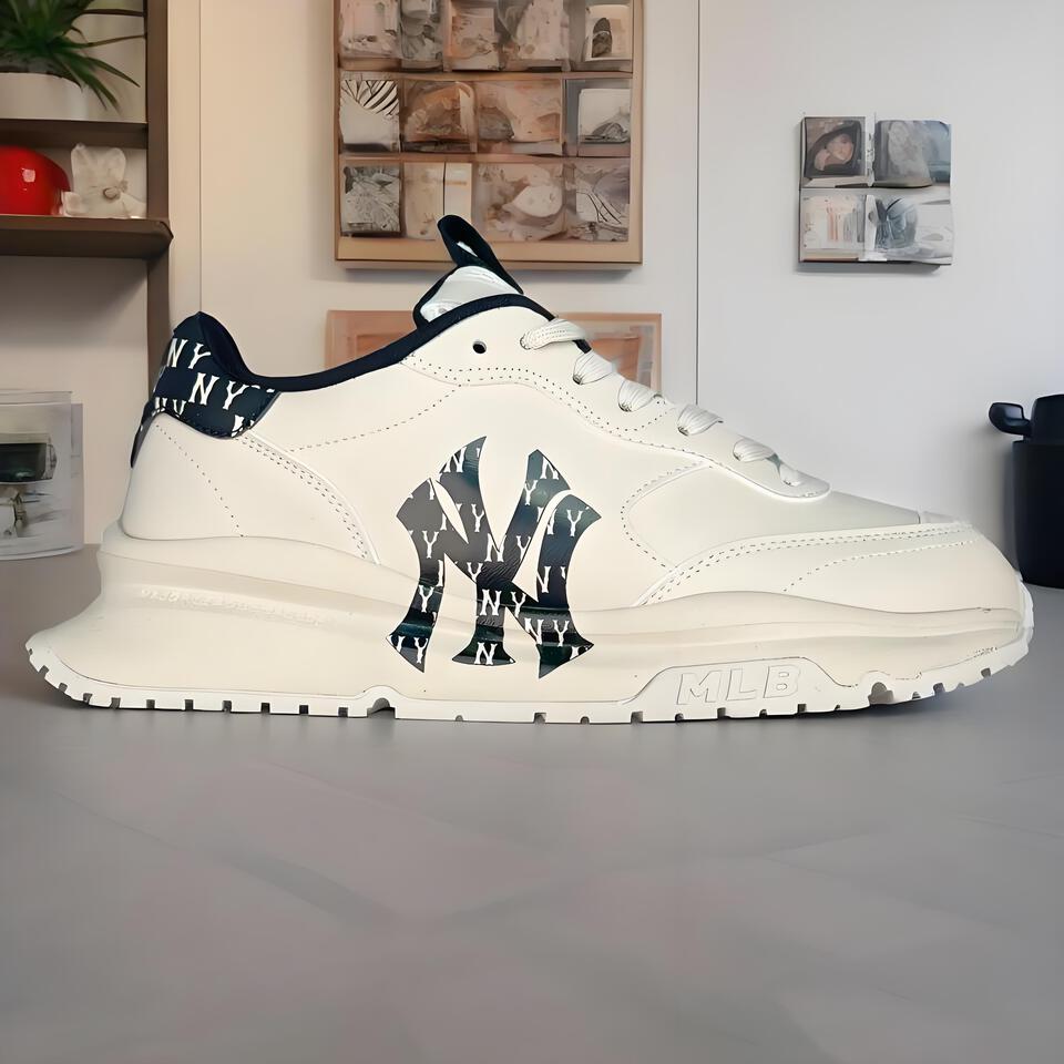 MLB Classic White Blue Leather Dad Shoes Retro Platform Sneakers