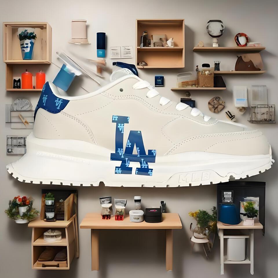 MLB Dad Shoes Full Monogram in Cream White and Blue