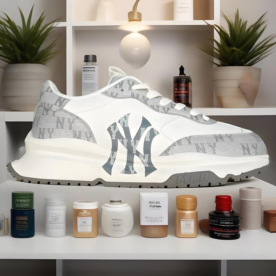 MLB Monogram Vintage Dad Shoes in White & Grey