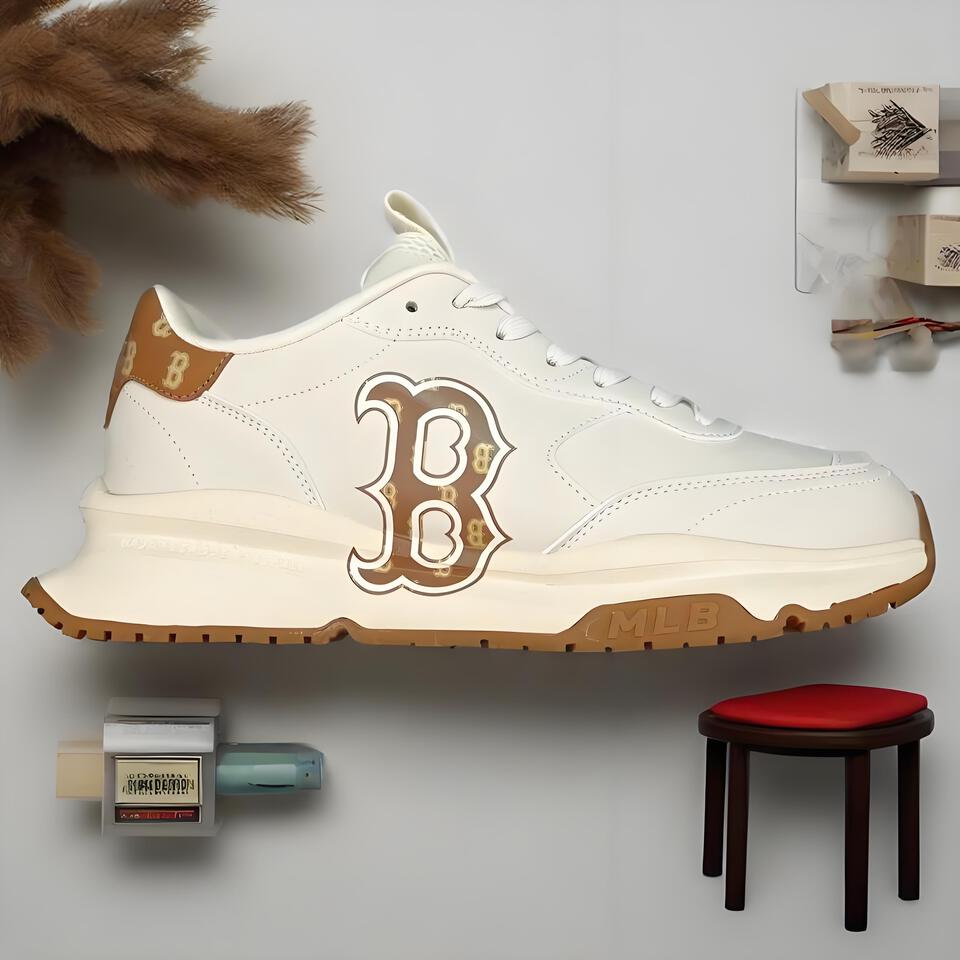 MLB Red Sox Dad Shoes White Leather Retro Unisex Sneakers