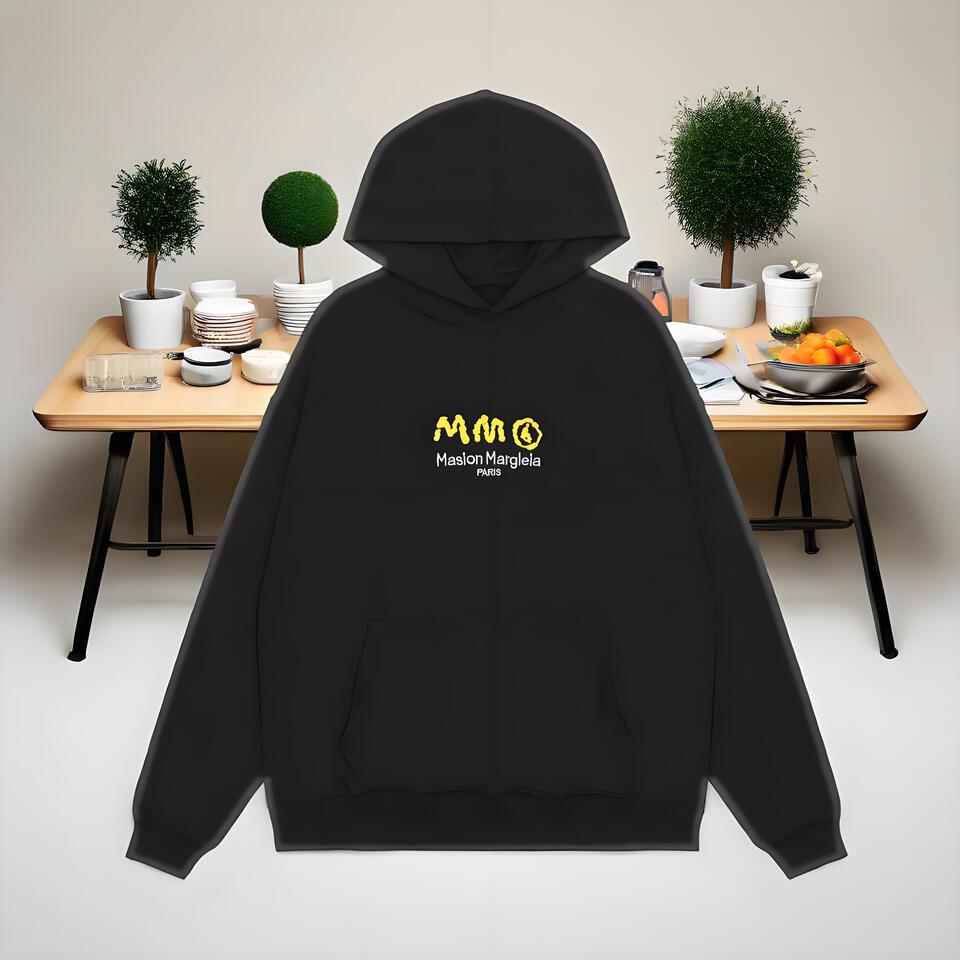 MM6 Maison Margiela Black Cotton Hoodie Unisex Streetwear