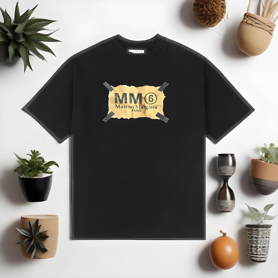 MM6 Maison Margiela Black Cotton Printed Short Sleeve T-Shirt