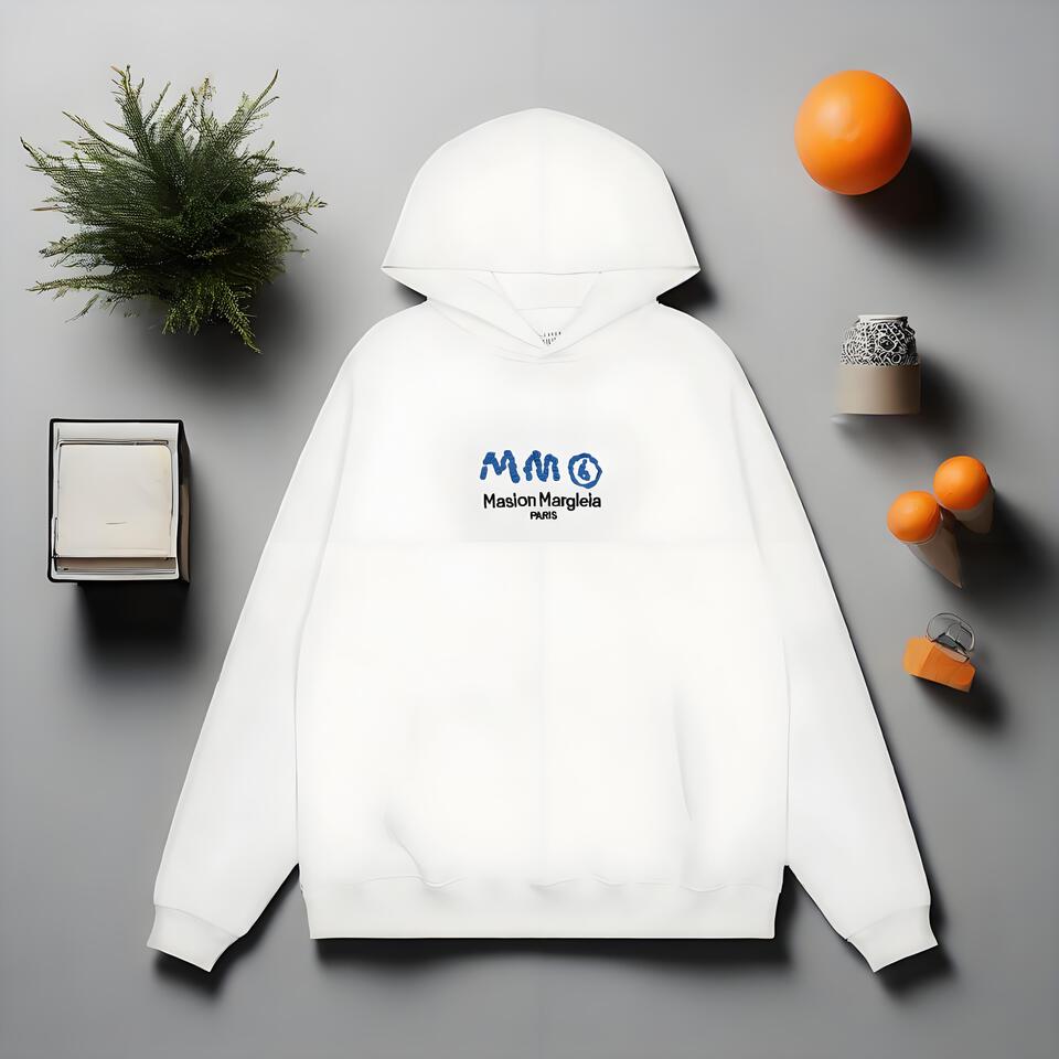 MM6 Maison Margiela White Cotton Hoodie Unisex Streetwear