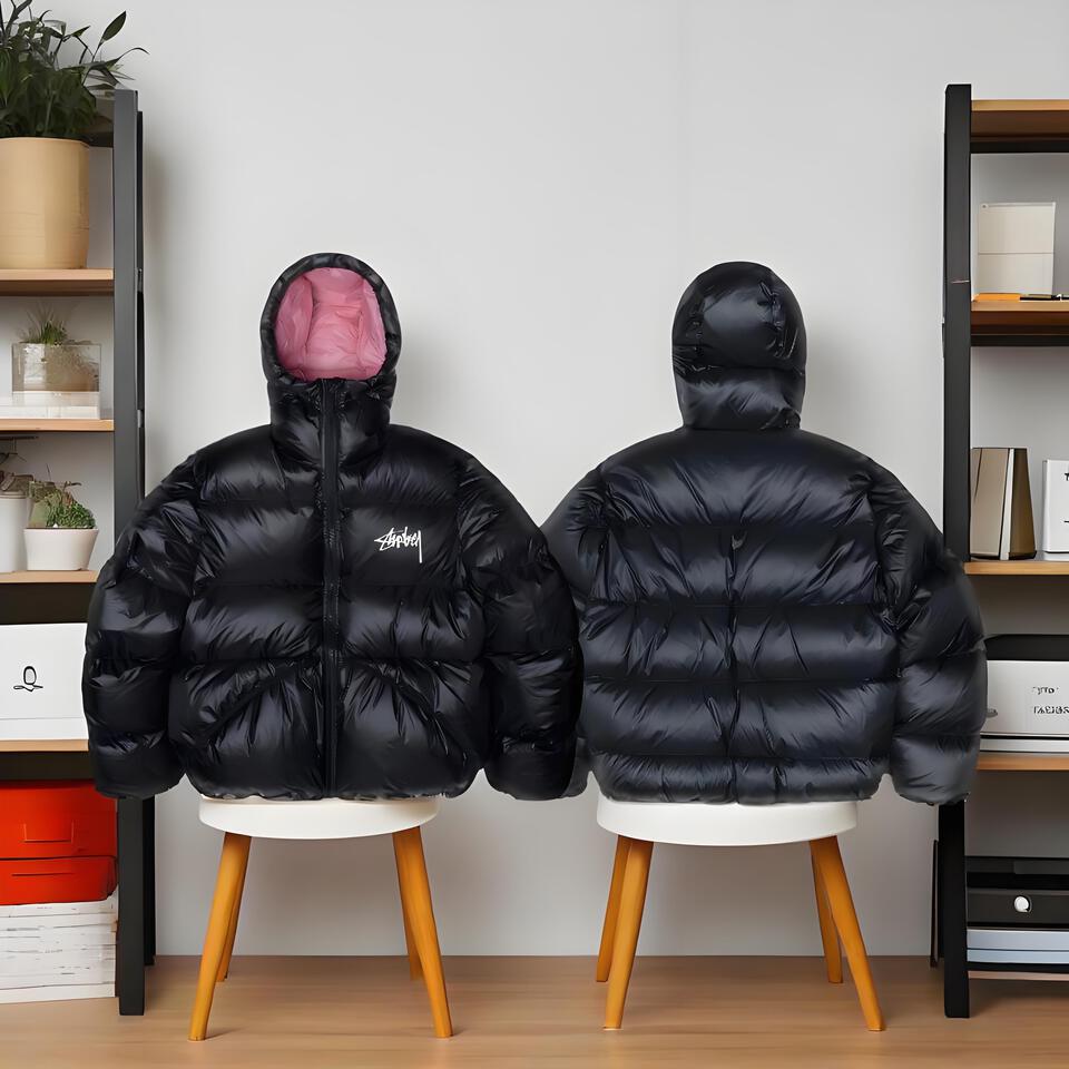 Moclose Black Hooded Puffer Jacket Unisex Streetwear Coat