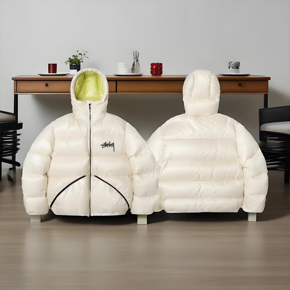 Moclose White Glossy Hooded Down Jacket Unisex Winter Coat