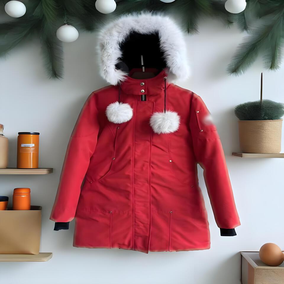 Moncler Red Pom Pom Windproof Hooded Jacket
