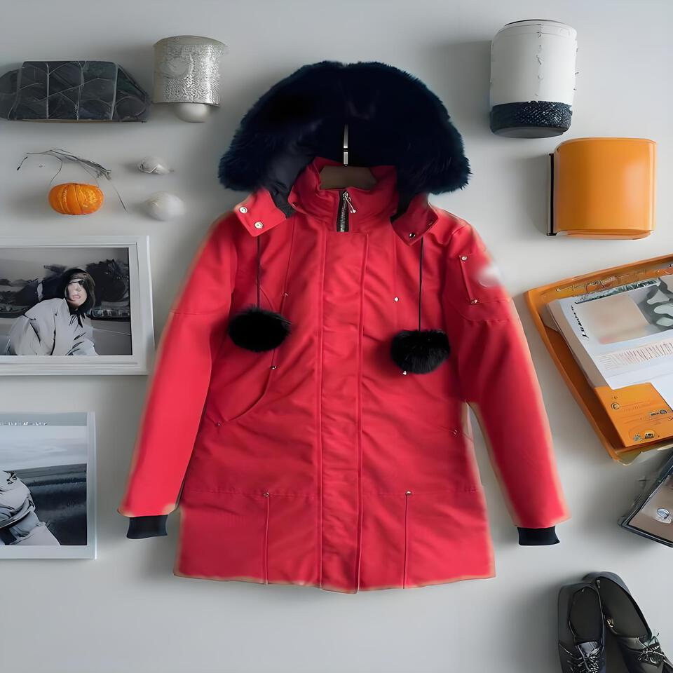 Moncler Red Windproof Hooded Coat For Warmth