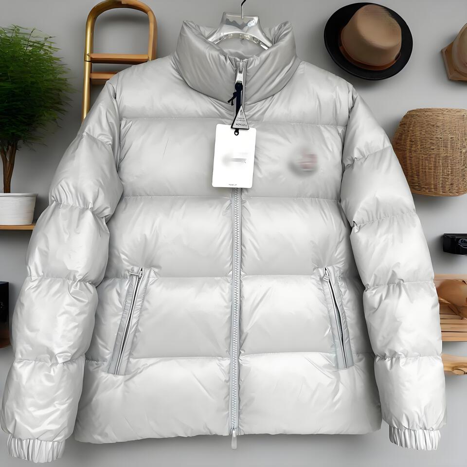 Moncler Silver White Short Puffer Jacket, Waterproof Warm Winter Coat