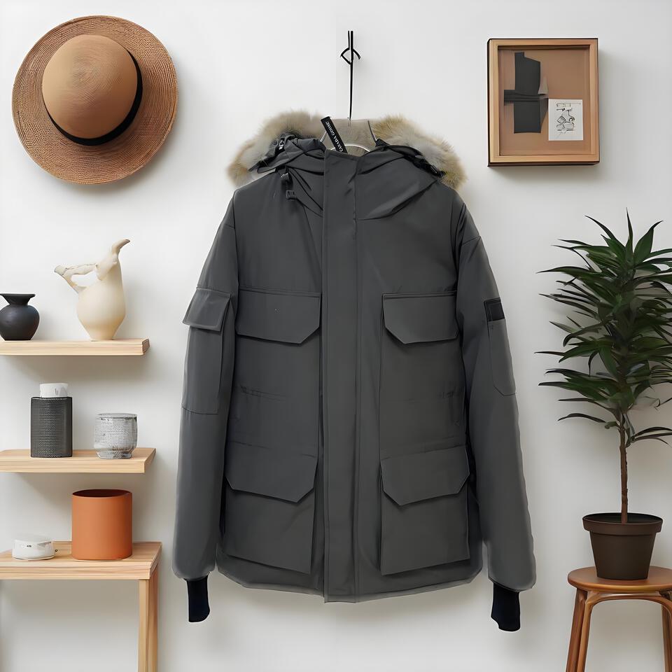 Moose Knuckles Grey Puffer Jacket Windproof Hooded Coat