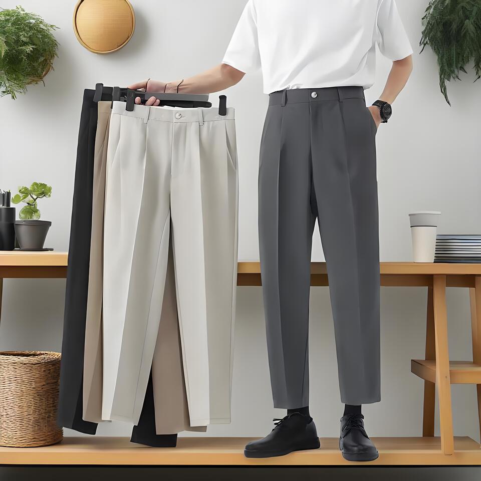 Multicolor Blended High-Waisted Straight Leg Trousers Unisex