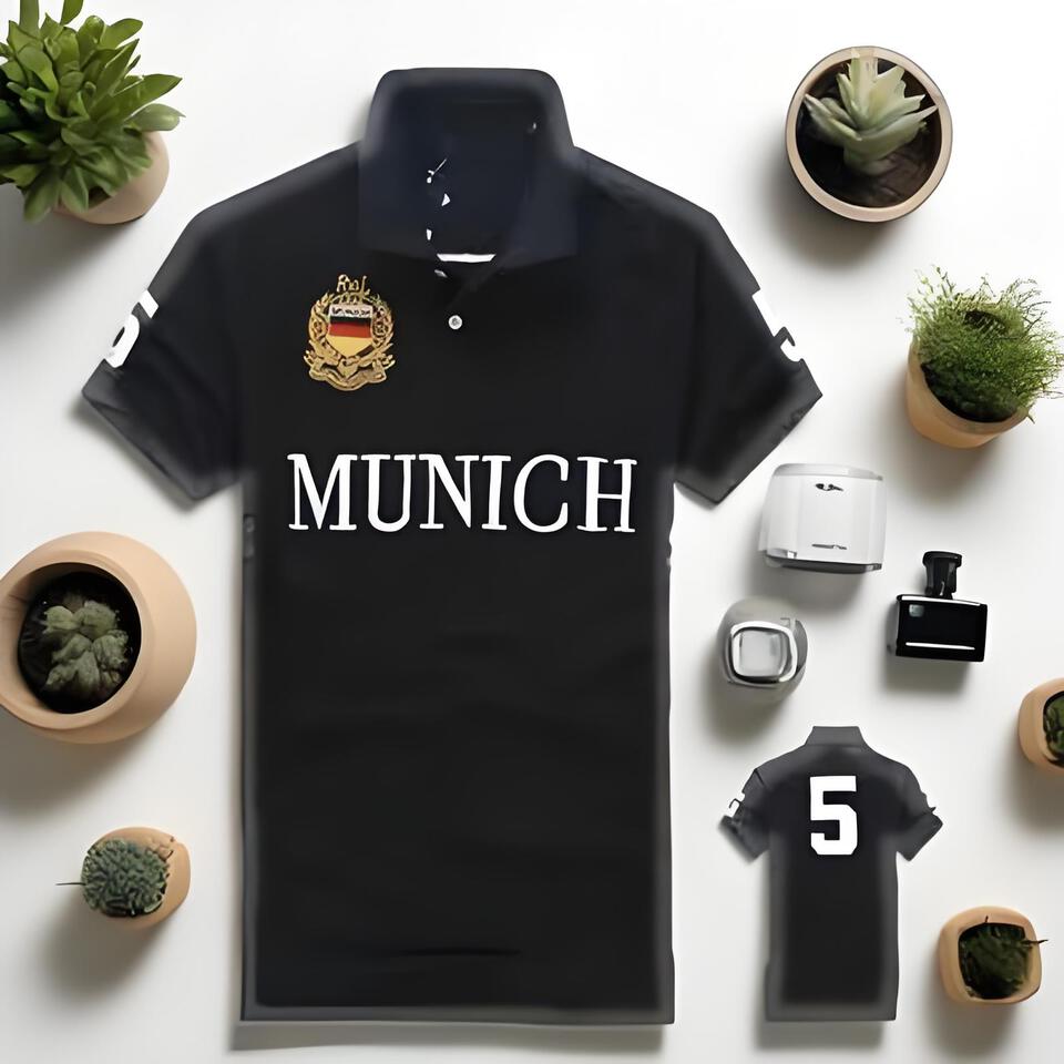 Munich Black Combed Cotton Short Sleeve Polo Shirt
