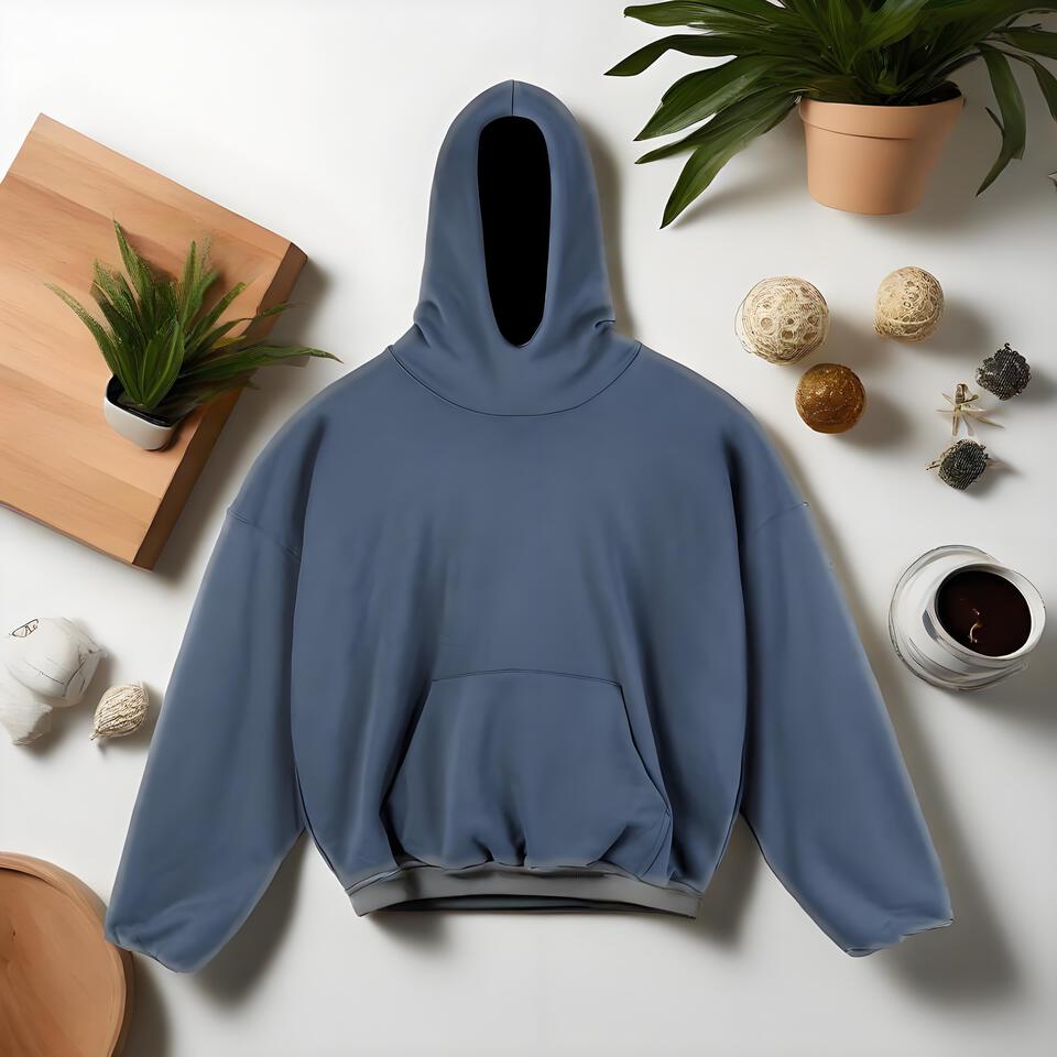 Navy Blue Cotton Hooded High-Neck Unisex Sweatshirt