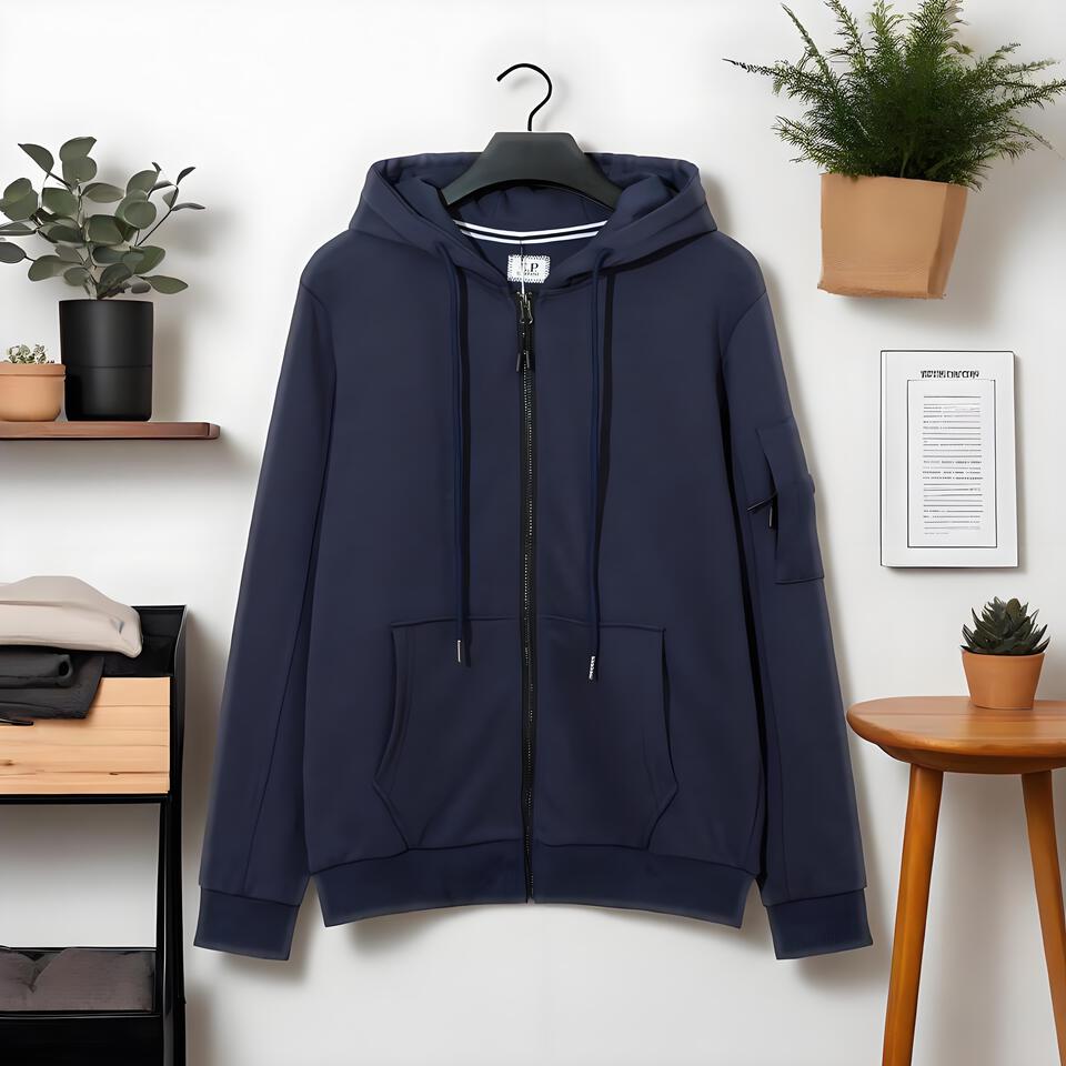 Navy Blue Hooded Sweatshirt Unisex Cotton Streetwear