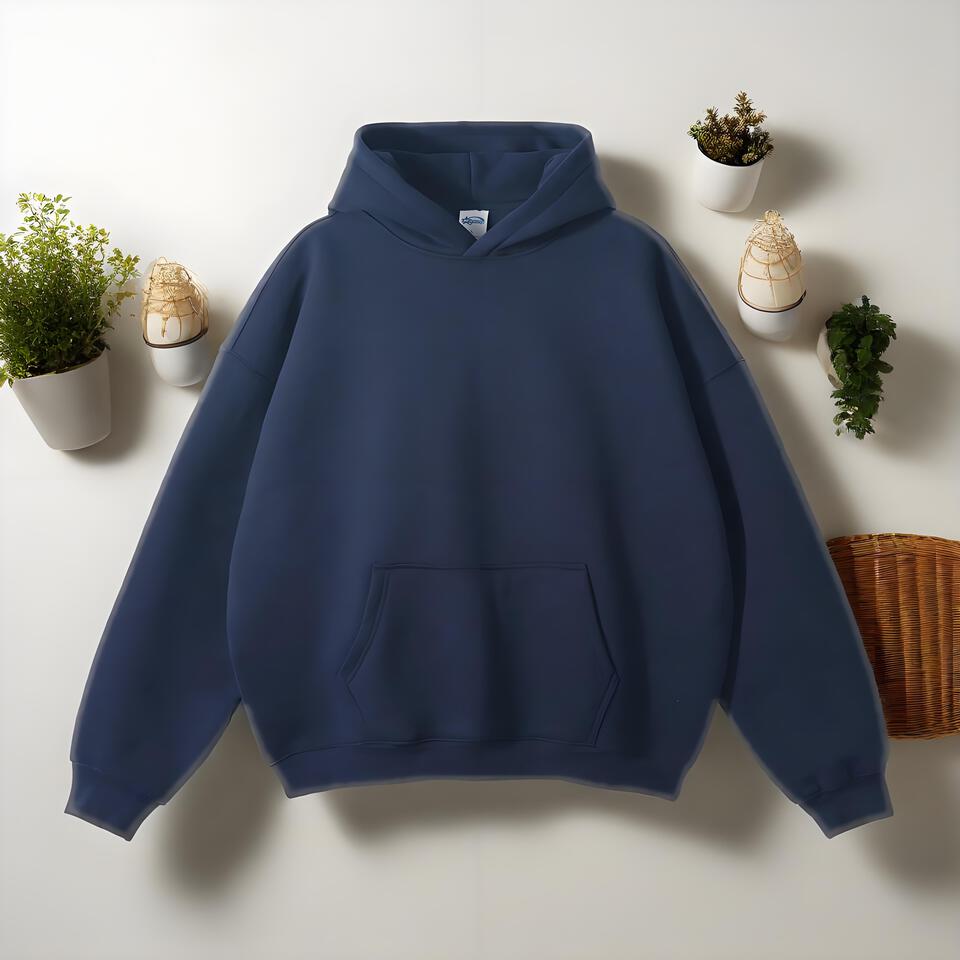 Navy Blue Unisex Cotton Hoodie Casual Loose Fit