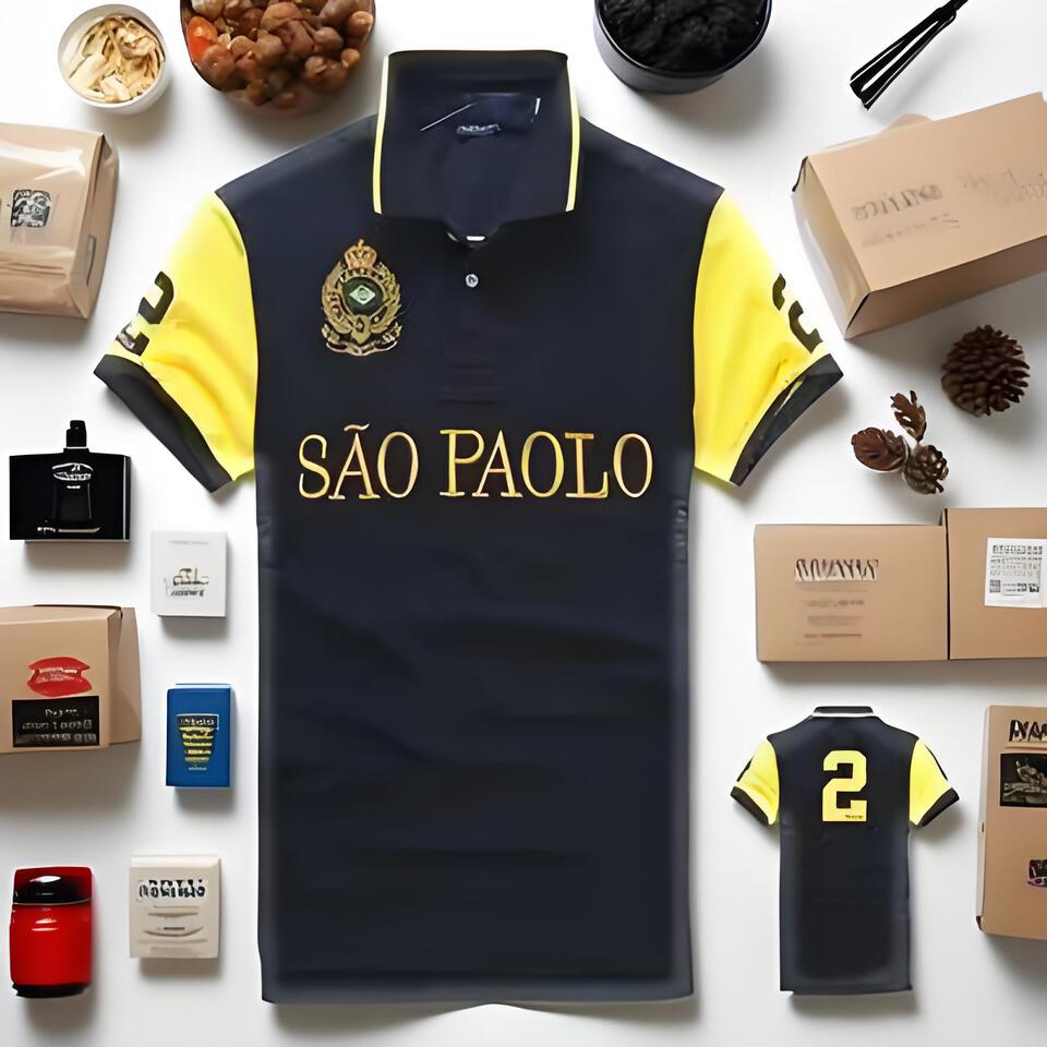 Navy Blue Yellow Blend Breathable Short Sleeve Polo Shirt