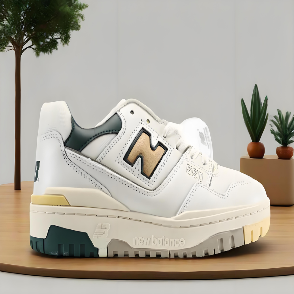 New Balance 550 White Green Brown Retro Sneakers