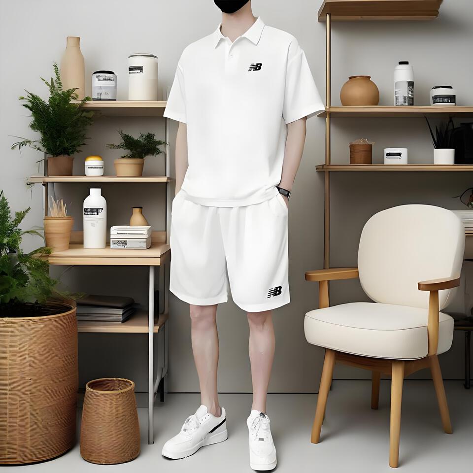 New Balance White Cotton Polo Set Men Women